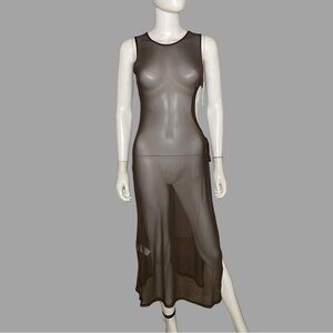Forever 21 Swim Sheer Brown Sleeveless‎ Cover Up Maxi Dress